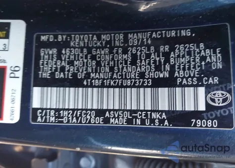 2015 Toyota Camry Le from USA, damaged, VIN 4T1BF1FK7FU873733
